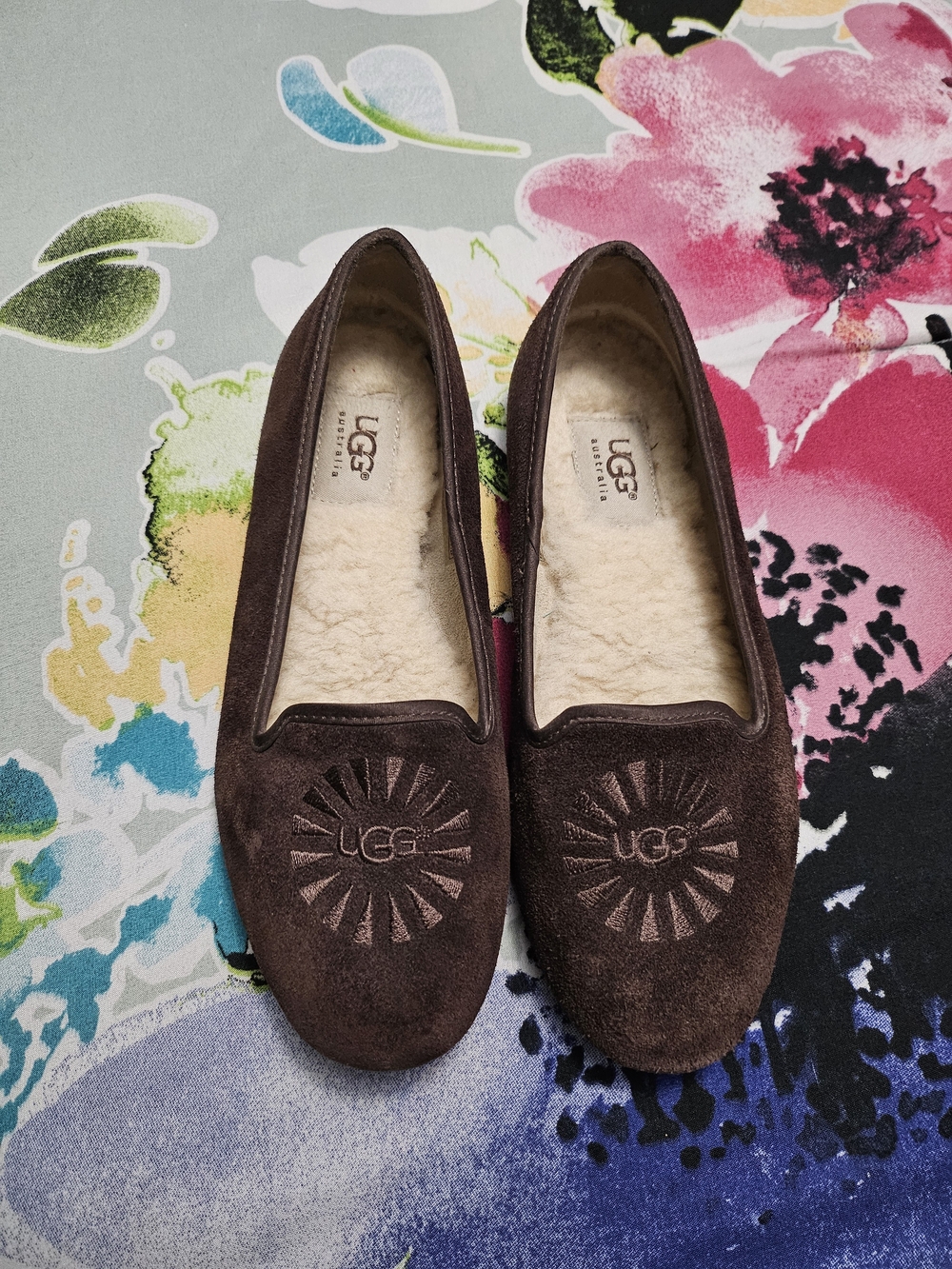 UGG Women’s Brown Suede Shearling-Lined Slip-On Flats